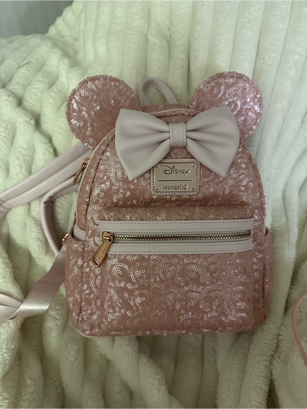 Loungefly Rose Pink Sequin Minnie Mouse Mini Backpack with Bow